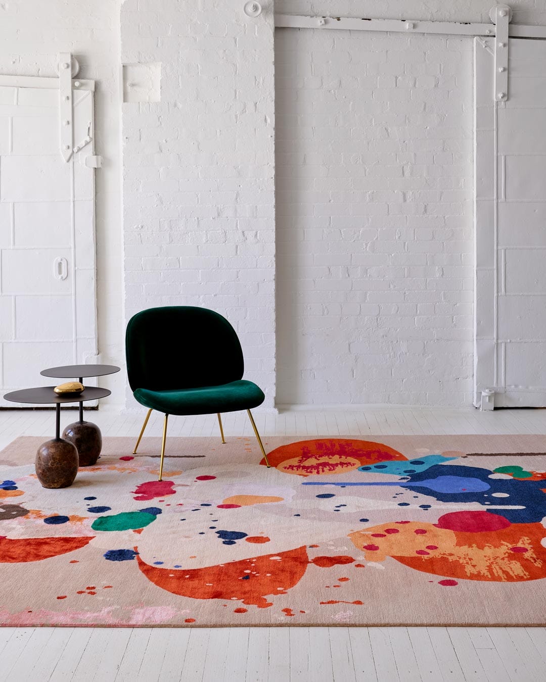 Styled image of painterly Springtime rug by Louise Olsen