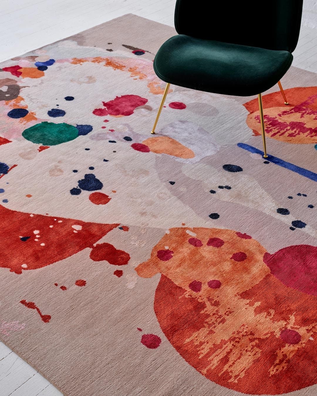 Close up image of painterly Springtime rug by Louise Olsen