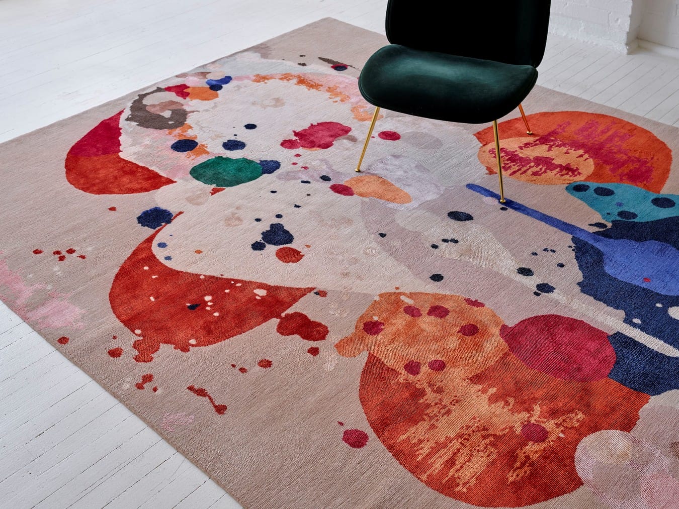 Close up image of painterly Springtime rug by Louise Olsen