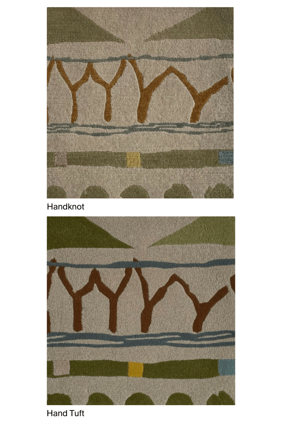 overhead image of the trewal sample in handknot and handtuft